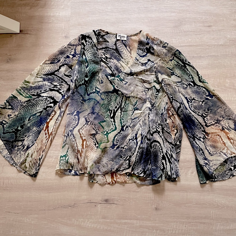 Show Me Your MuMu snakeskin bell sleeve Lizzie top